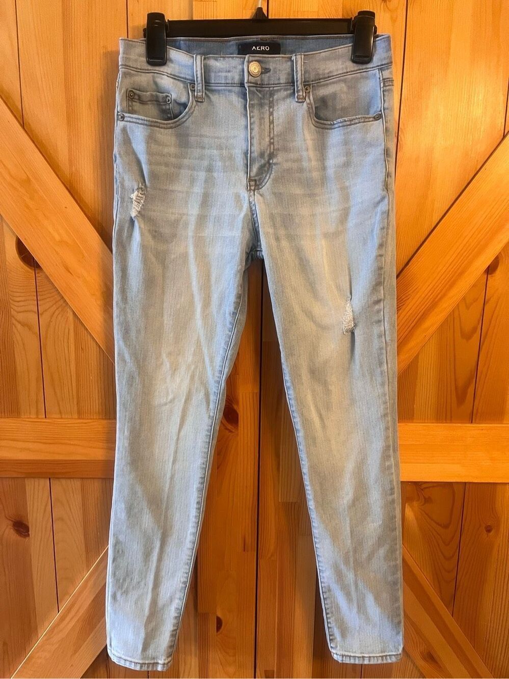 Aero Womens Jeans Size 8 Stretch Denim High Rise Light Wash Distressed (1177)